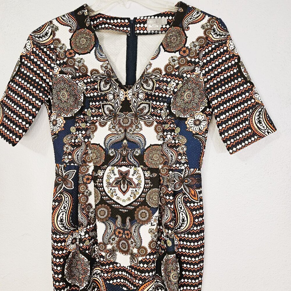 ASOS Woman's Multicolored Bold Paisley Boho Midi Dress Size 8 - Picture 2 of 10